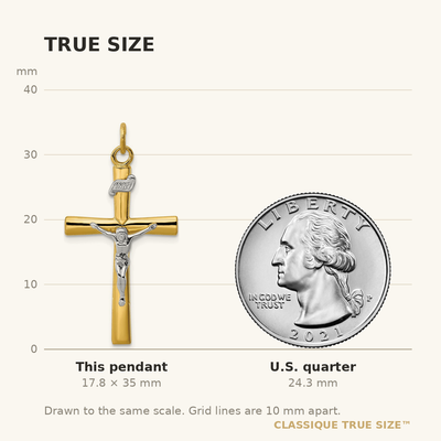 Sterling Silver Platinum-plated & 18K Gold-plated Crucifix Pendant, 35 x 19mm