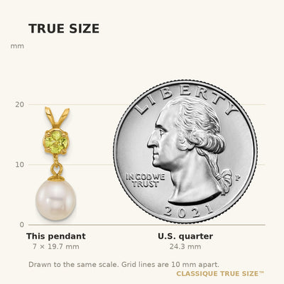 14K Polished Round White Freshwater Cultured Pearl Dangle and Peridot Pendant