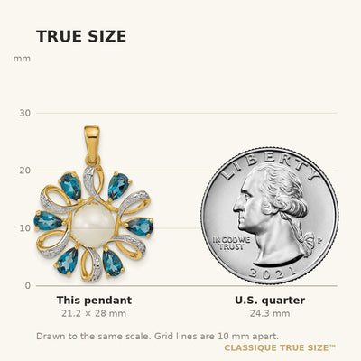 14K Diamond and Button FWC Pearl/London Blue Topaz Pendant