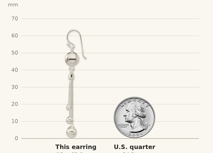Classique True Size: Sterling Silver Polished Beaded Multi-Strand Chain Dangle Earrings shown next to a US quarter (24.3 mm)