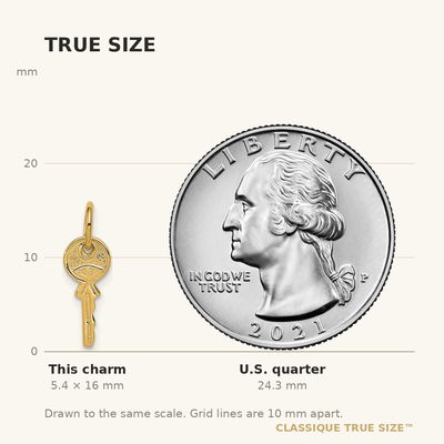 14K Polished 3D Rounded Top Key Charm, 16 x 6mm