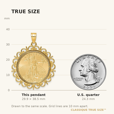 Wideband Distinguished Coin Jewelry 14ky Fancy Diamond-cut Prong Mounted 1/4oz American Eagle Coin Bezel Pendant