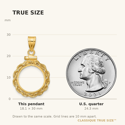 Wideband Distinguished Coin Jewelry 14K Polished Rope x Screw Top Coin Bezel Pendant, 30 x 18.3mm