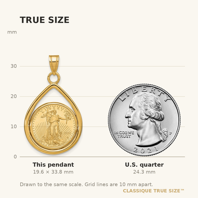 Wideband Distinguished Coin Jewelry 14K Polished Lightweight Teardrop Mounted 1/10oz American Eagle Prong Coin Bezel Pendant