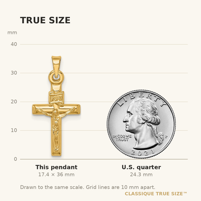 14K White Gold Hollow Crucifix Pendant, 36 x 20mm