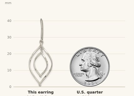 Classique True Size: Sterling Silver Polished Fancy Twisted Marquise Shaped Dangle Earrings shown next to a US quarter (24.3 mm)
