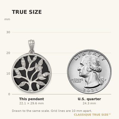 Sterling Silver Rhodium-plated Polished Onyx Circle and CZ Tree of Life Pendant