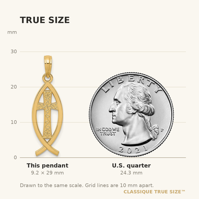 14K Ichthus Fish Pendant, 29 x 9mm