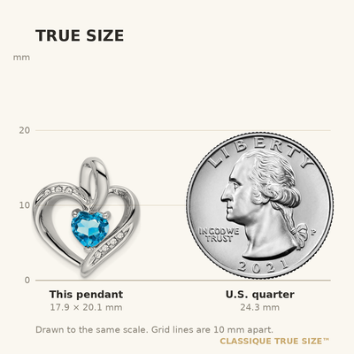 14K White Gold Blue Topaz and Diamond Heart Pendant, 20.1 x 17.4mm