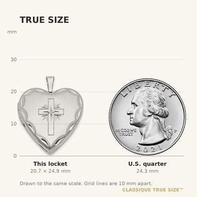 14K White Gold Diamond Satin and Diamond-cut Cross Heart Locket