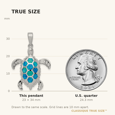 Sterling Silver Rhod-plated Created Blue Opal Inlay/CZ Tortoise Pendant