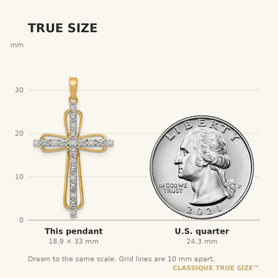 14K & rhodium Diamond Cross Pendant, 33 x 19mm