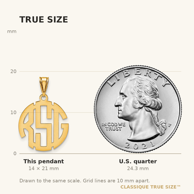 10K Yellow Gold Round Cut-out Monogram Pendant, 21 x 21mm