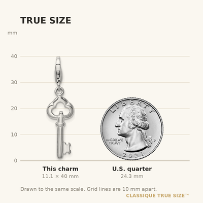 Amore La Vita Sterling Silver Rhodium-plated Polished Skeleton Key Charm with Fancy Lobster Clasp