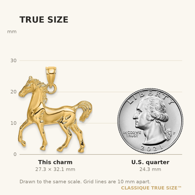 14K Polished Horse Charm, 32.1 x 26.4mm