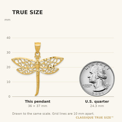 14K Diamond-cut Dragonfly Pendant