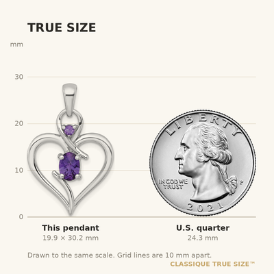Sterling Silver Rhodium-plated Polished Amethyst Open Heart Pendant