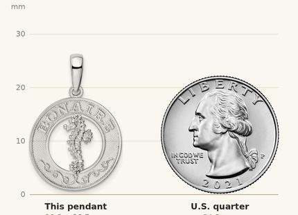 Classique True Size: De-Ani Sterling Silver Rhodium-Plated Polished Bonaire Circle Seahorse Pendant shown next to a US quarter (24.3 mm)