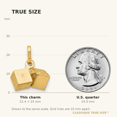 14K White Gold 3D Italian Horn Charm, 25 x 4.6mm