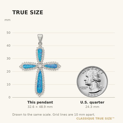 Sterling Silver RH-plated Blue Created Opal & CZ Border Cross Pendant