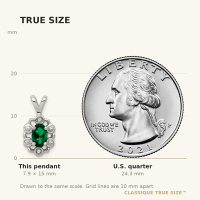 Sterling Silver Rhodium-plated Created Emerald & Diam. Pendant, 15 x 9mm