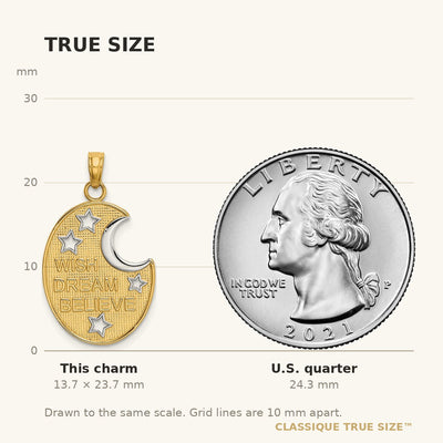 14K w/ Rhodium WISH DREAM BELIEVE Moon and Stars Charm