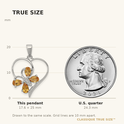 Sterling Silver Rhodium Citrine & Diamond Butterfly Heart Pendant