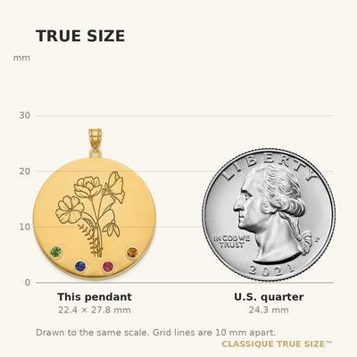 10K Yellow Gold Circle w/4 Birth Flower and Birthstone Pendant