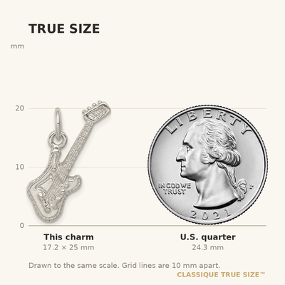 Sterling Silver Electric Guitar Charm, 25 x 24.5mm