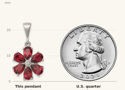 Classique True Size: Sterling Silver Rhodium Garnet & Diamond Flower Pendant shown next to a US quarter (24.3 mm)
