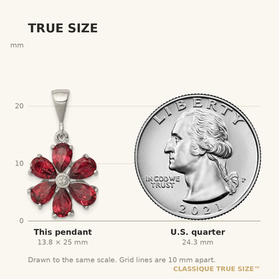Sterling Silver Rhodium Garnet & Diamond Flower Pendant