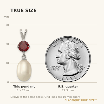 Sterling Silver Rhodium-plated White Teardrop Freshwater Cultured Pearl and 1.00GA Garnet Pendant