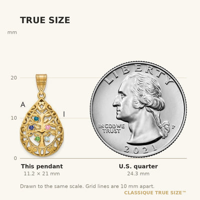 10K Yellow Gold 5 Birthstone Tree of Life Tear Drop Pendant