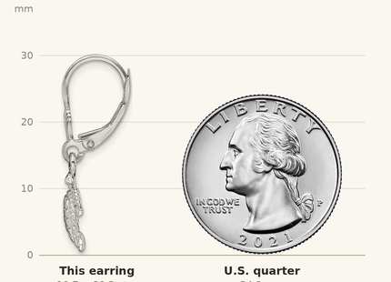 Classique True Size: De-Ani Sterling Silver Rhodium-Plated Mini Sea Turtle Leverback Earrings shown next to a US quarter (24.3 mm)