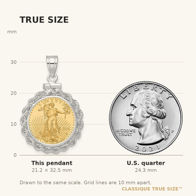 Wideband Distinguished Coin Jewelry 14K White Gold Polished Rope Mounted 1/10oz American Eagle Screw Top Coin Bezel Pendant