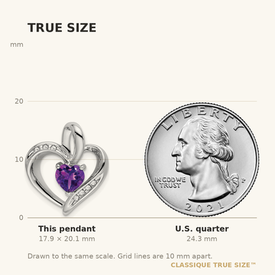 14K White Gold Amethyst and Diamond Heart Pendant, 20.1 x 17.4mm