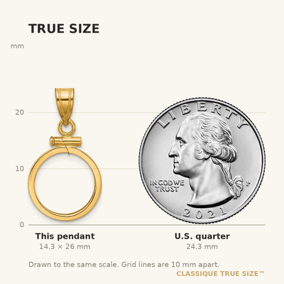 Wideband Distinguished Coin Jewelry 14K Polished x Screw Top Coin Bezel Pendant, 26 x 14.75mm