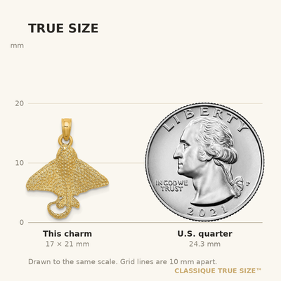 14K Textured Spotted Eagle Ray Charm, 21 x 18mm