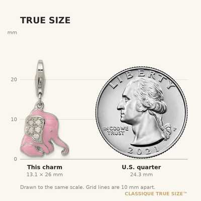 Sterling Silver Rhodium-plated Pink Enameled CZ Elephant Charm