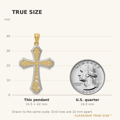 14K w/Rhodium Filigree Cross Pendant
