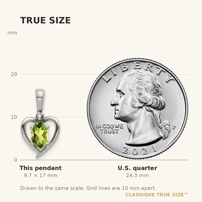 14K White Gold Peridot and Diamond Heart Pendant, 17 x 10mm