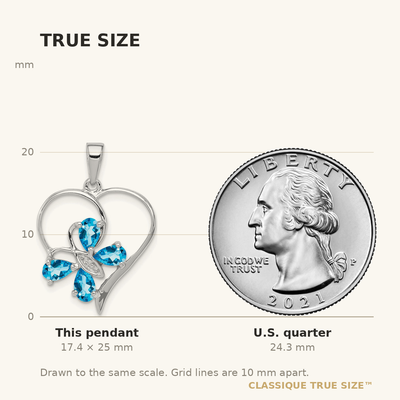Sterling Silver Rhodium SW Blue Topaz & Diamond Butterfly Heart Pendant