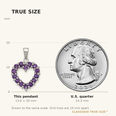 Sterling Silver Rhodium Plated Amethyst Heart Pendant