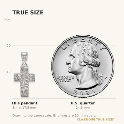 10K White Gold Small Cross Fingerprint Pendant