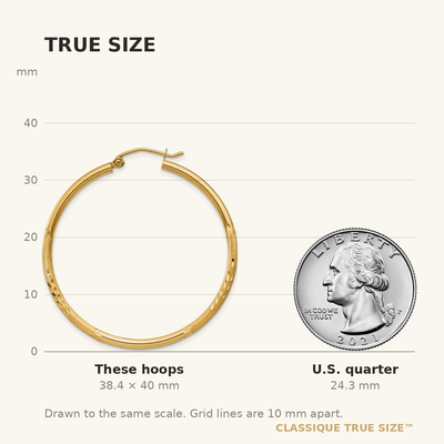 14K Satin and Diamond-cut Round Tube Hoop Earrings, 40 x 2mm
