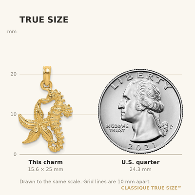 14K Starfish and Seahorse Charm, 25 x 14.7mm
