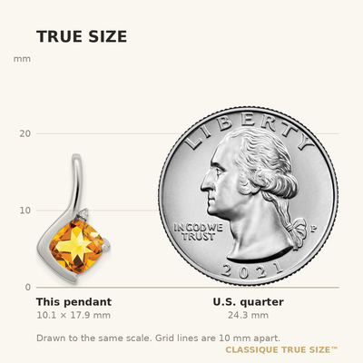 14K White Gold Cushion Citrine and Diamond Pendant, 17.9 x 10.4mm