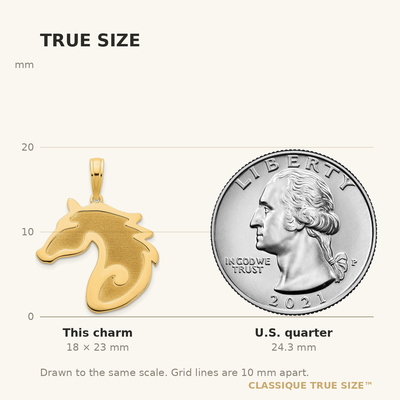 14K Sandblasted Horse Head Charm, 23 x 19mm