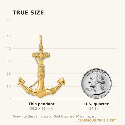 14K 3-D Solid Anchor with Rope Pendant