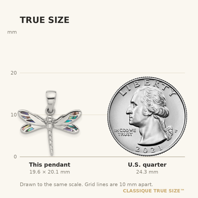 Sterling Silver Rhodium-plated Polished Abalone Dragonfly Pendant, 20.1 x 21.1mm